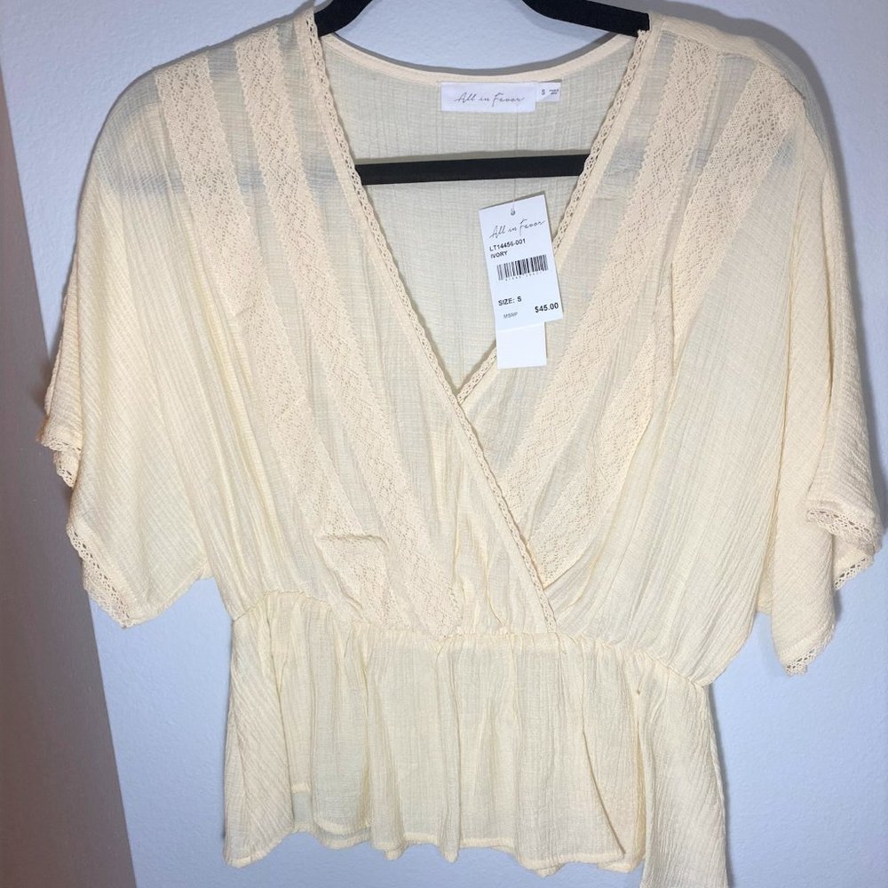 All In Favor Cream Crochet Crop Shirt